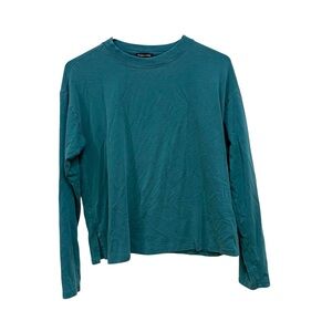 Eileen Fisher Long Sleeve Boxy Casual Shirt Dark Teal Stretch Womens XXS